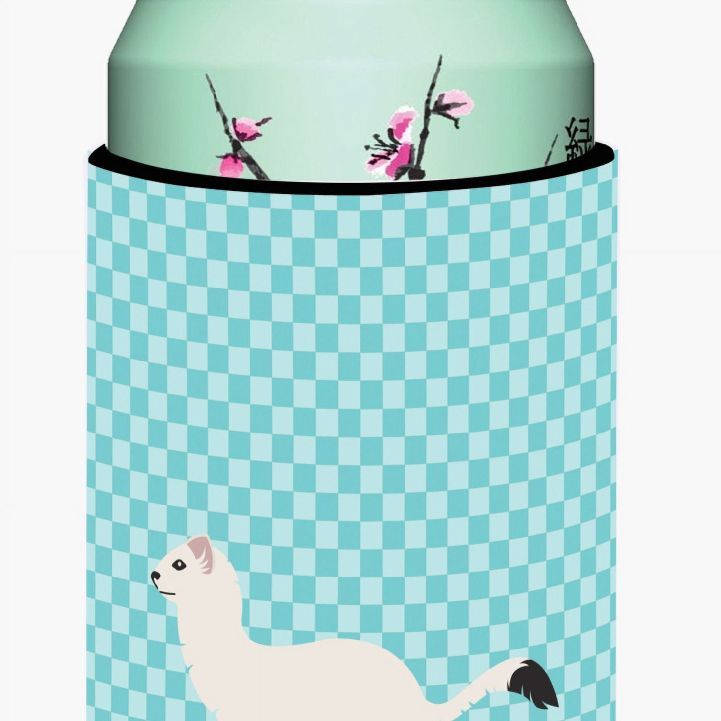 Stoat Short-tailed Weasel Blue Check Tall Boy Beverage Insulator Hugger - Blue Check - Tall Boy