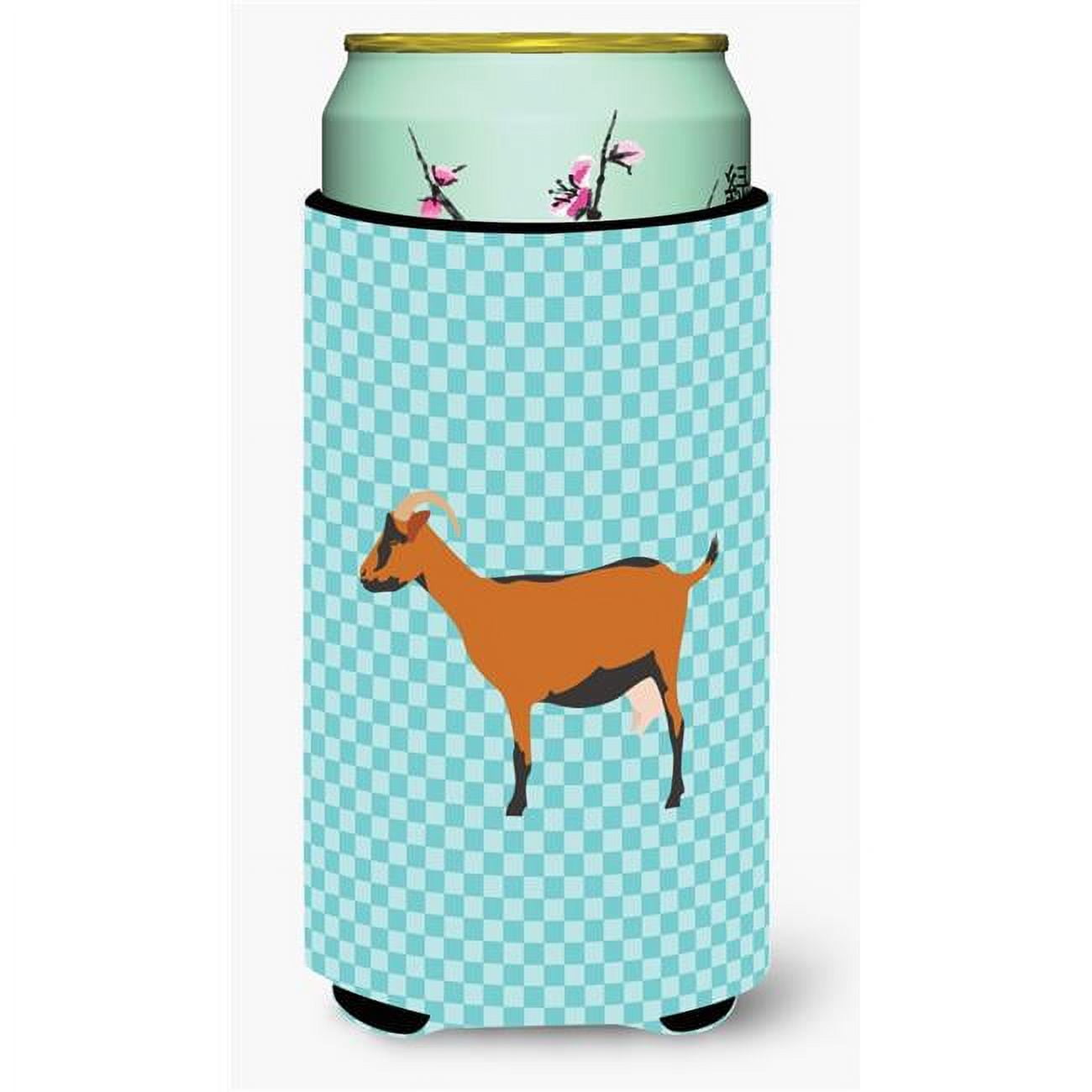 Oberhasli Goat Blue Check Tall Boy Beverage Insulator Hugger