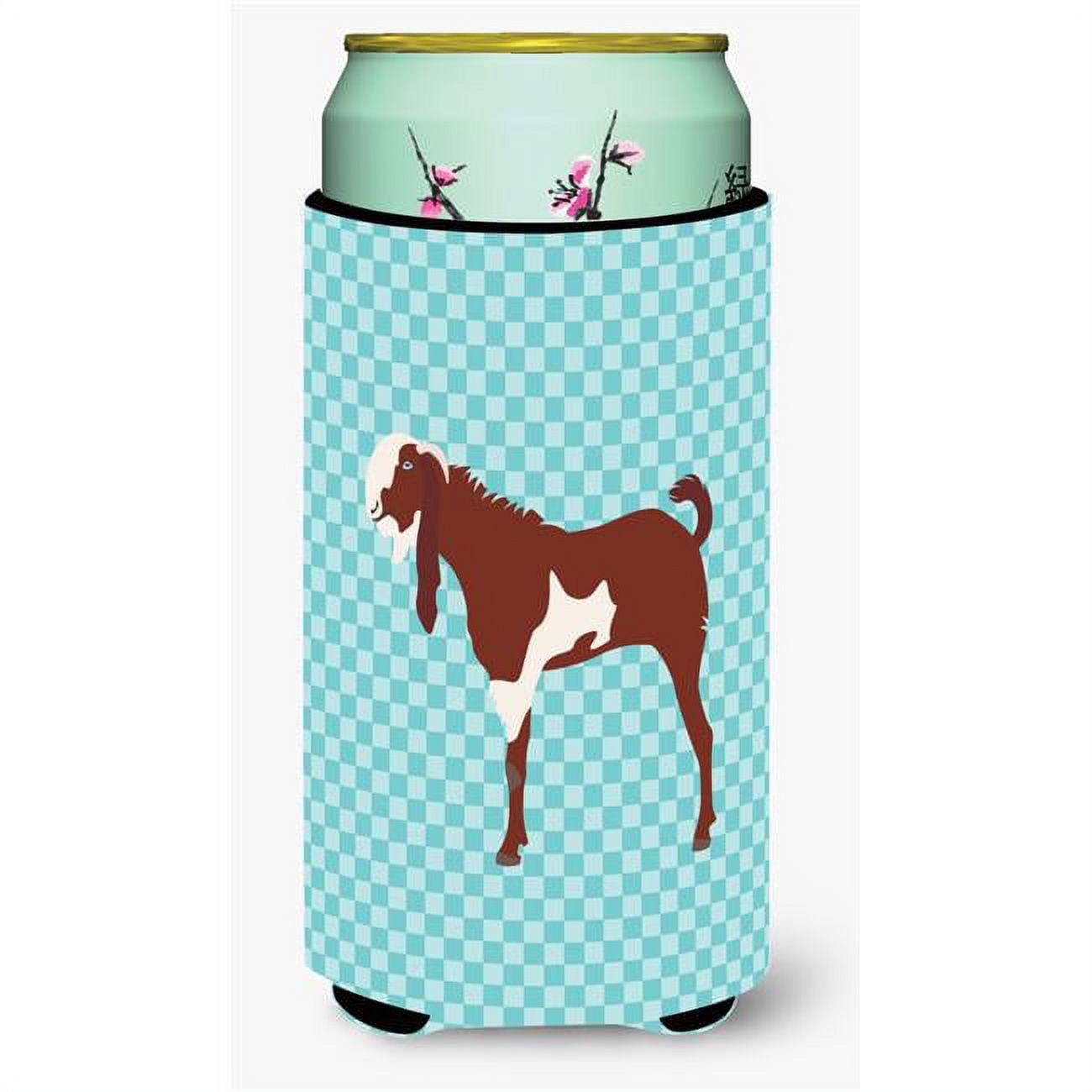 Jamnapari Goat Blue Check Tall Boy Beverage Insulator Hugger