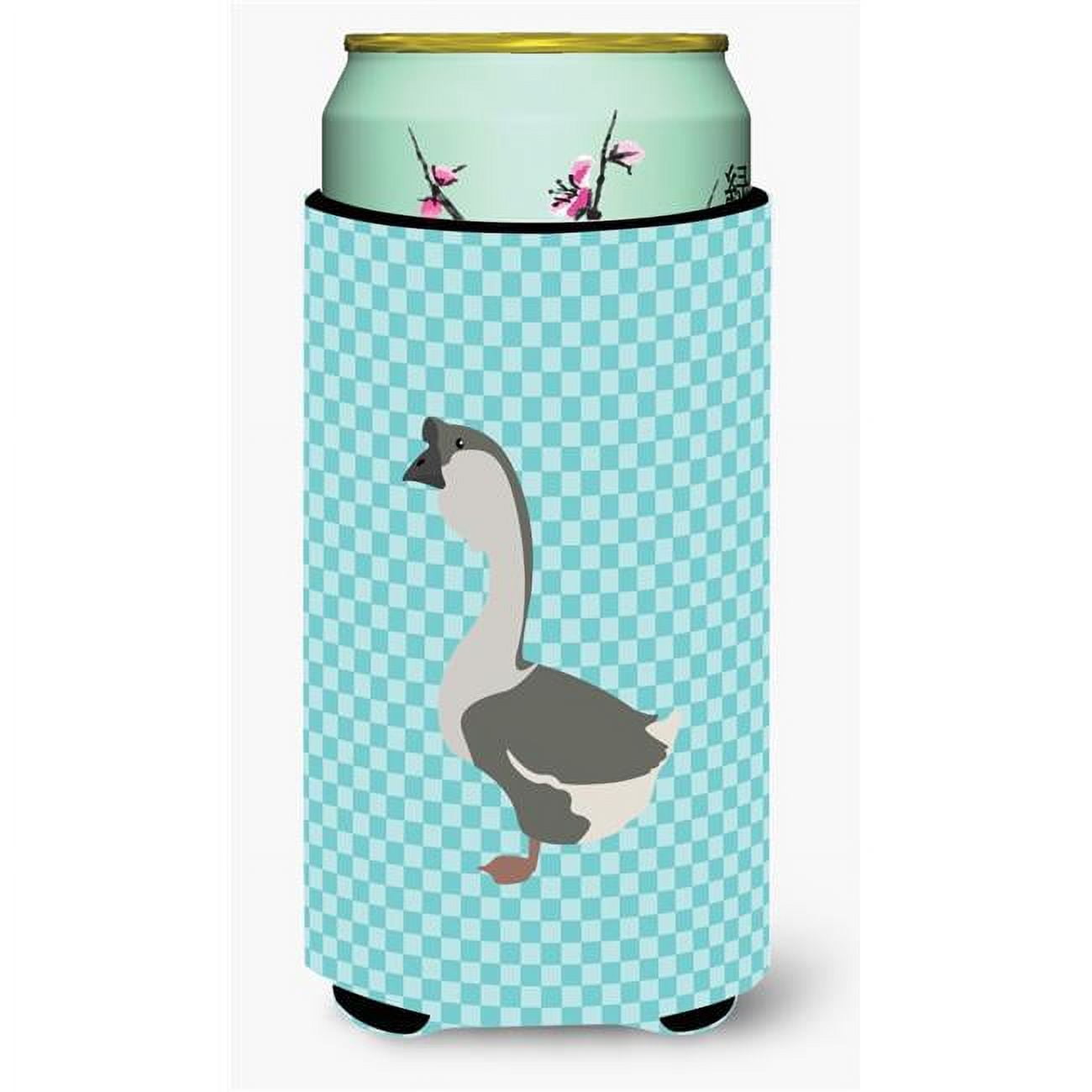 African Goose Blue Check Tall Boy Beverage Insulator Hugger