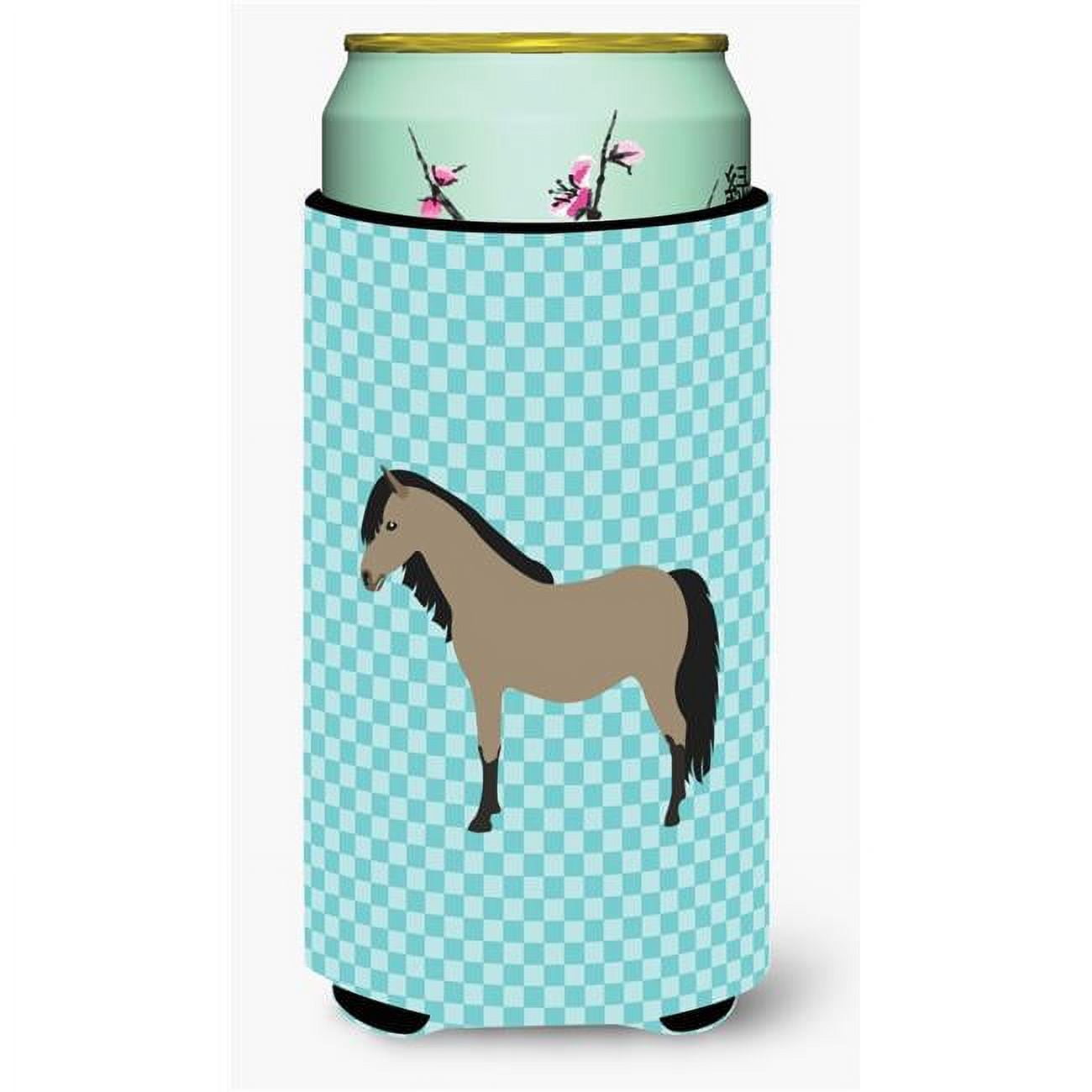 Welsh Pony Horse Blue Check Tall Boy Beverage Insulator Hugger