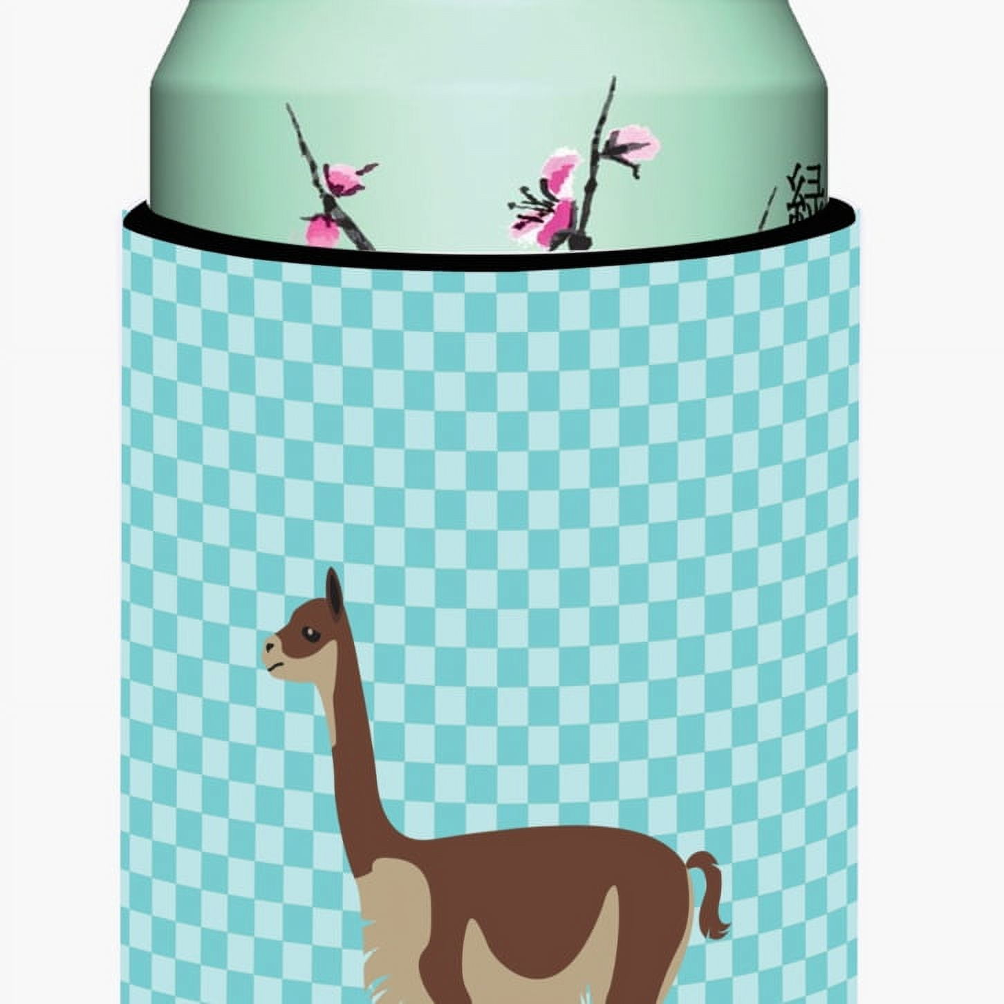 Vicugna or Vicuna Blue Check Tall Boy Beverage Insulator Hugger