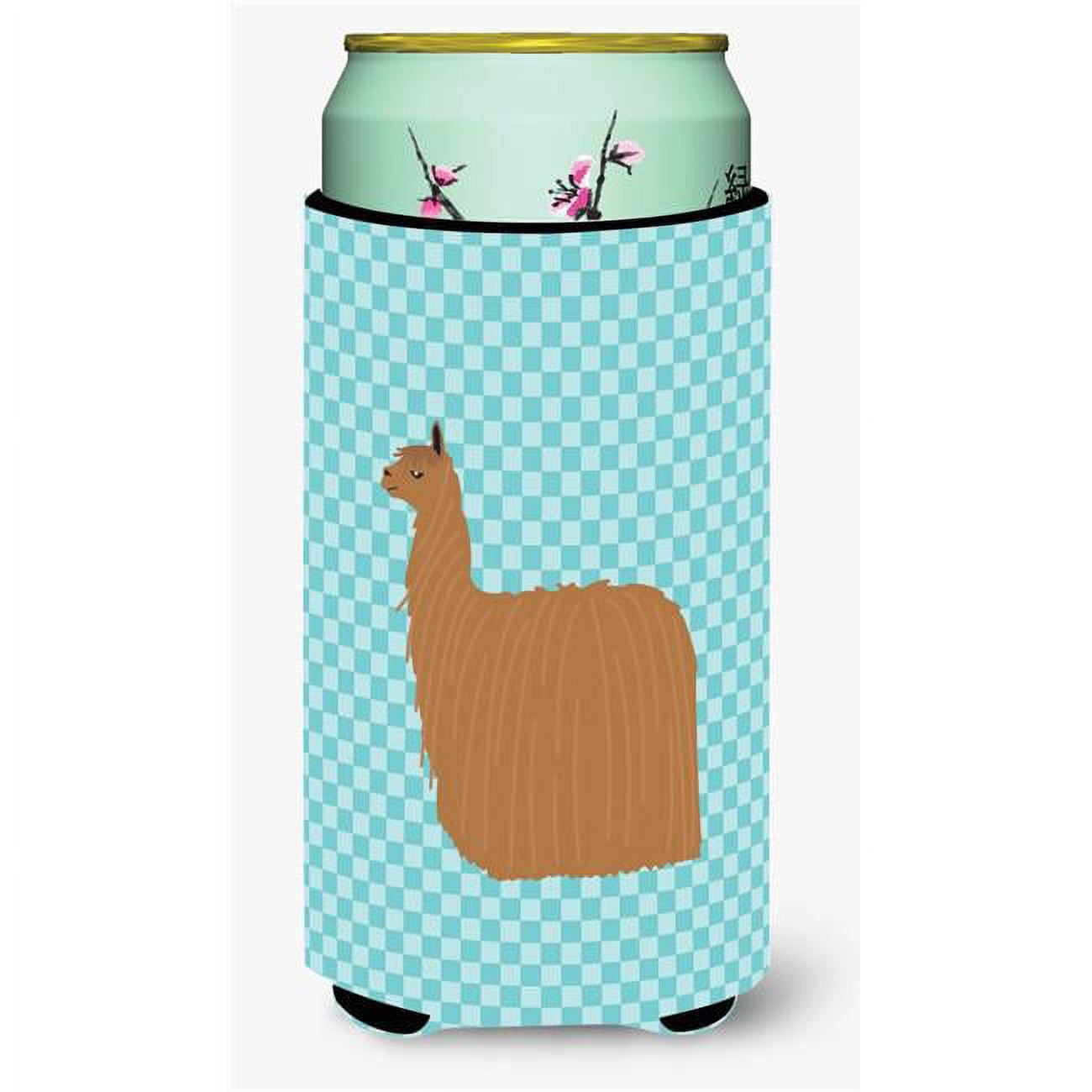 Alpaca Suri Blue Check Tall Boy Beverage Insulator Hugger