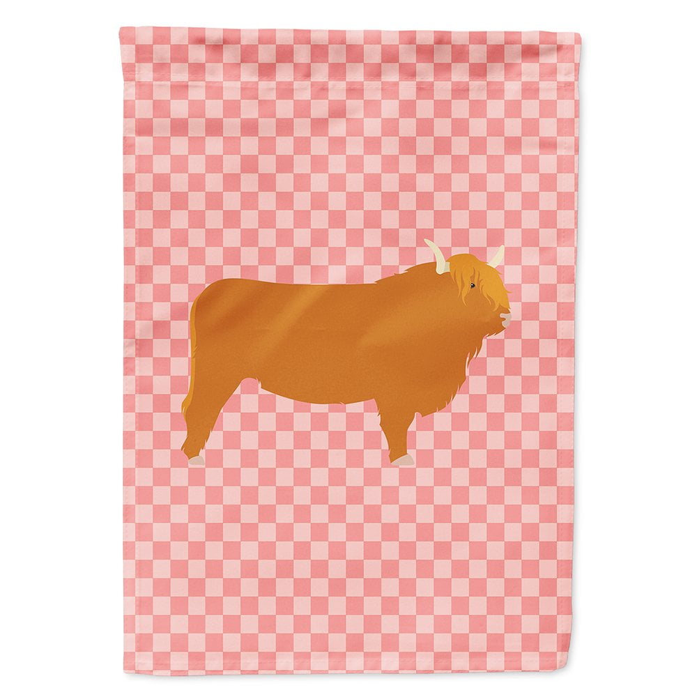 Highland Cow Pink Check Canvas House Flag