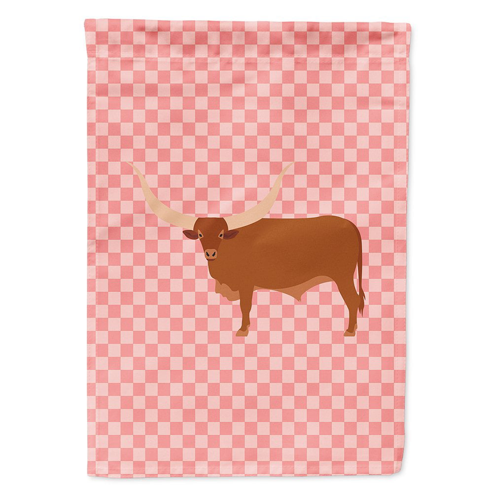 Ankole-Watusu Cow Pink Check Canvas House Flag - Pink