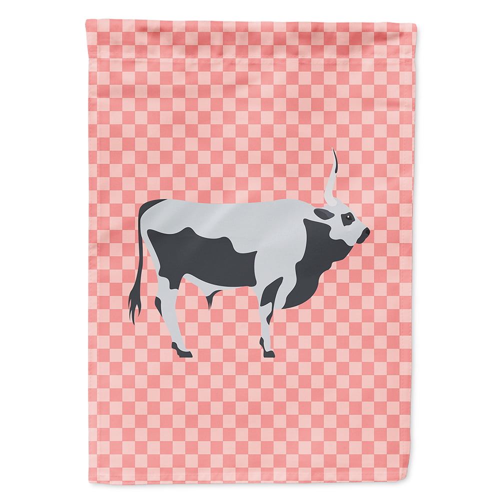 Hungarian Grey Steppe Cow Pink Check Canvas House Flag