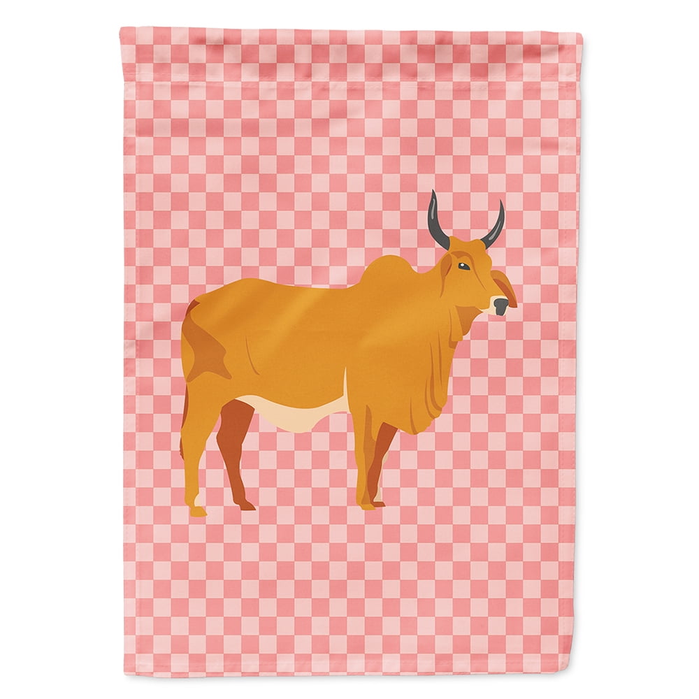 BB7825CHF Zebu Indicine Cow Pink Check Canvas House Flag