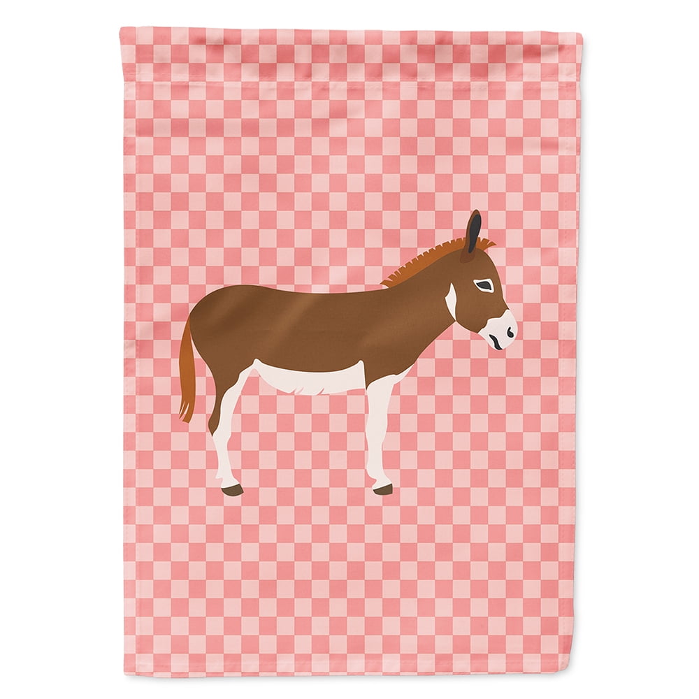 Miniature Mediterranean Donkey Pink Check Canvas House Flag - Pink