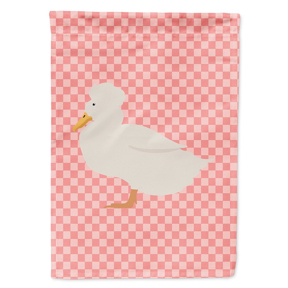 Crested Duck Pink Check Canvas House Flag - Pink