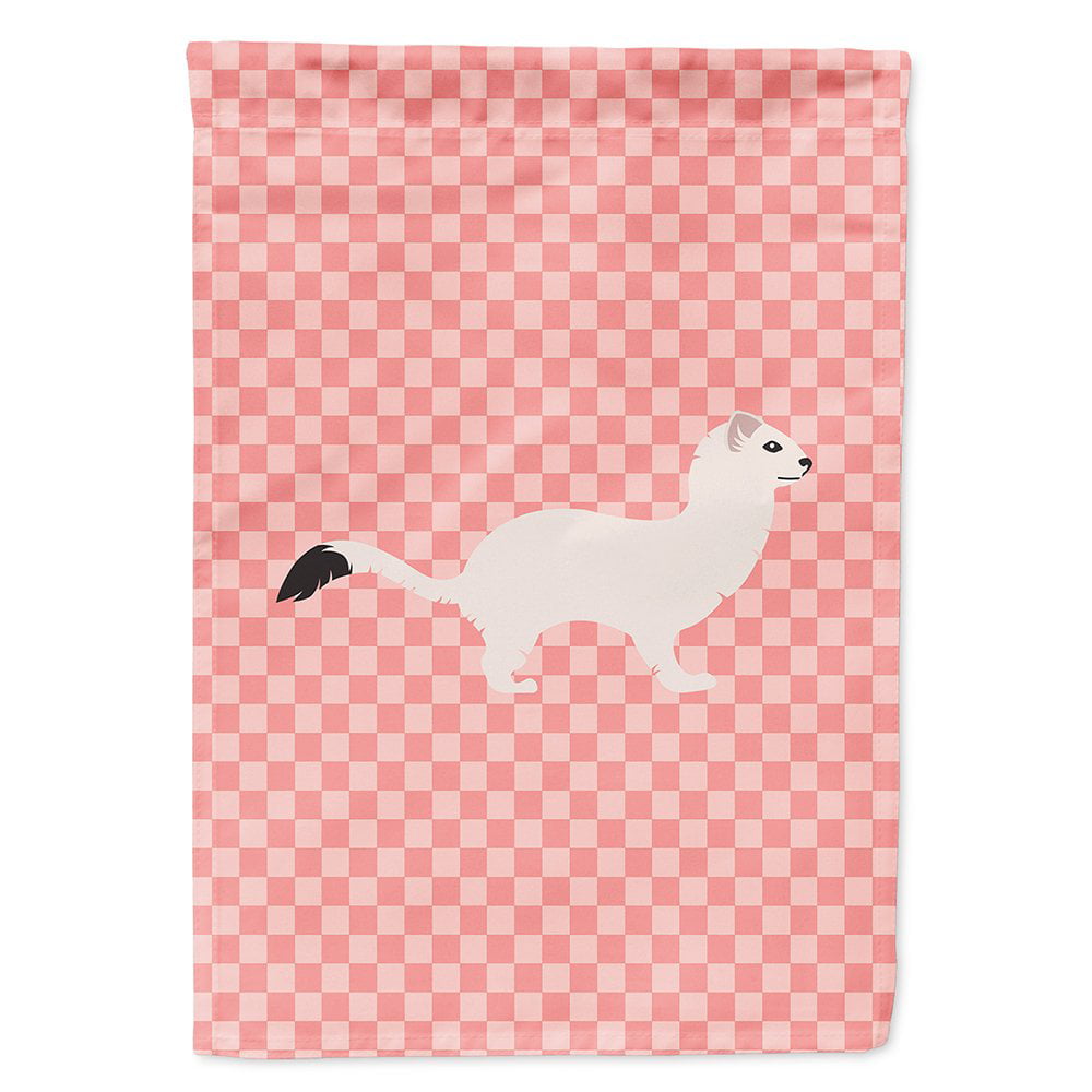 BB7872CHF Stoat Short-tailed Weasel Pink Check Canvas House Flag