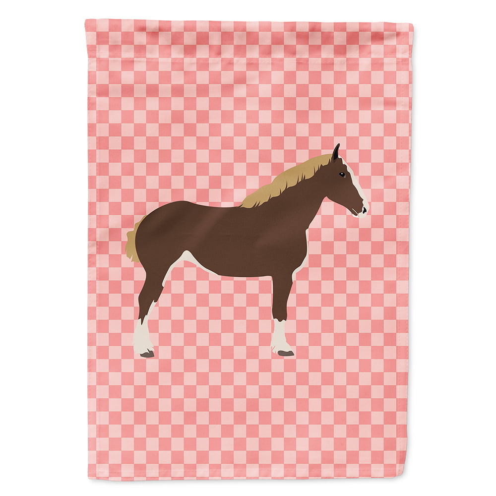 BB7906CHF Percheron Horse Pink Check Canvas House Flag