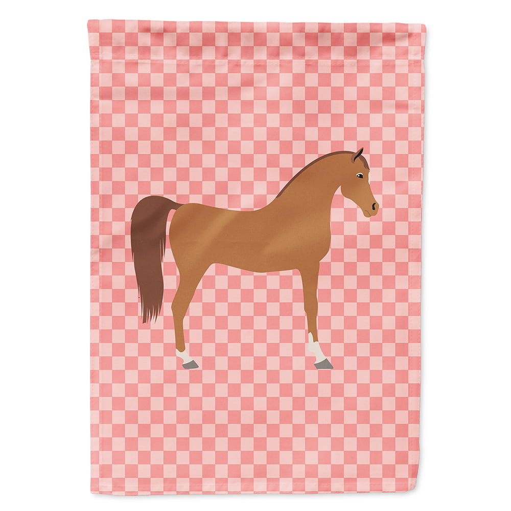 Arabian Horse Pink Check Canvas House Flag - Pink