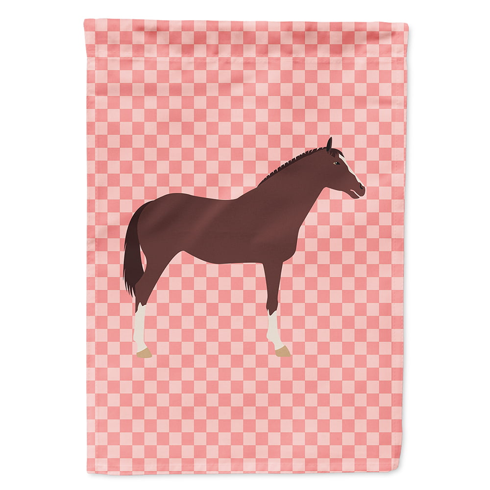 BB7913CHF English Thoroughbred Horse Pink Check Canvas House Flag