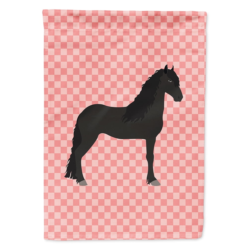 Friesian Horse Pink Check Canvas House Flag