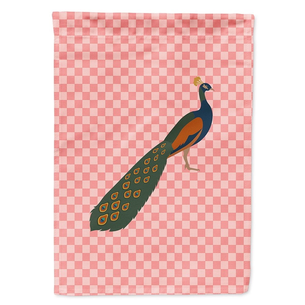 BB7925CHF Indian Peacock Peafowl Pink Check Canvas House Flag