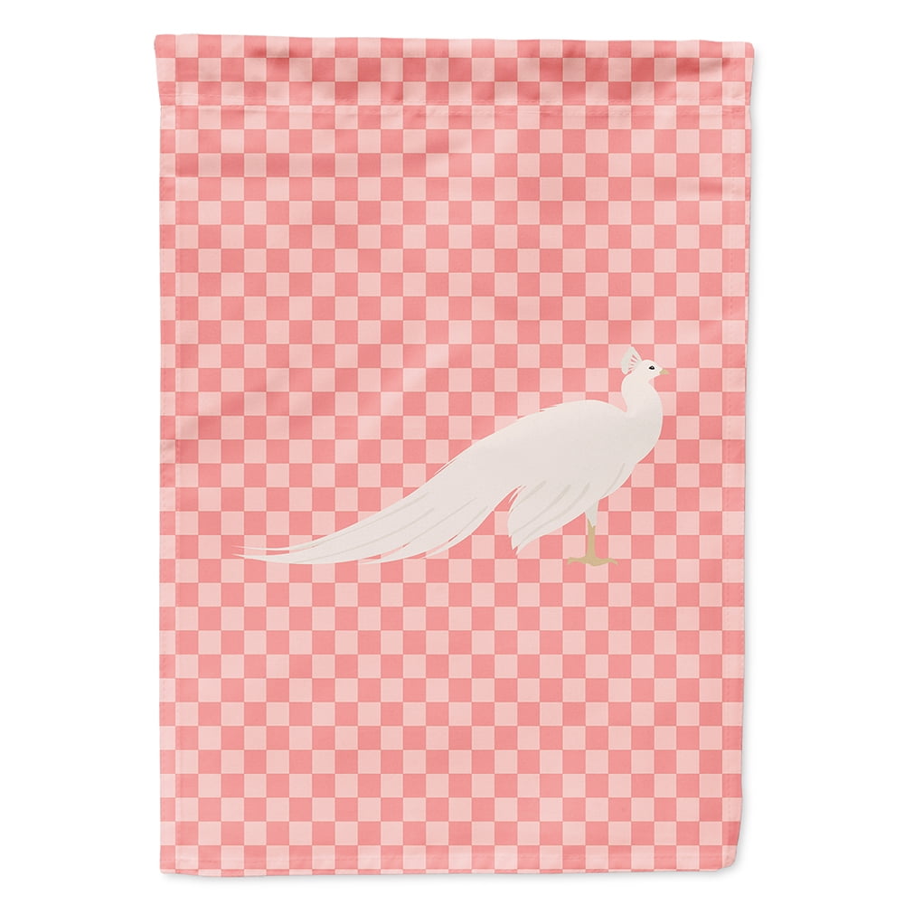 BB7926CHF White Peacock Peafowl Pink Check Canvas House Flag