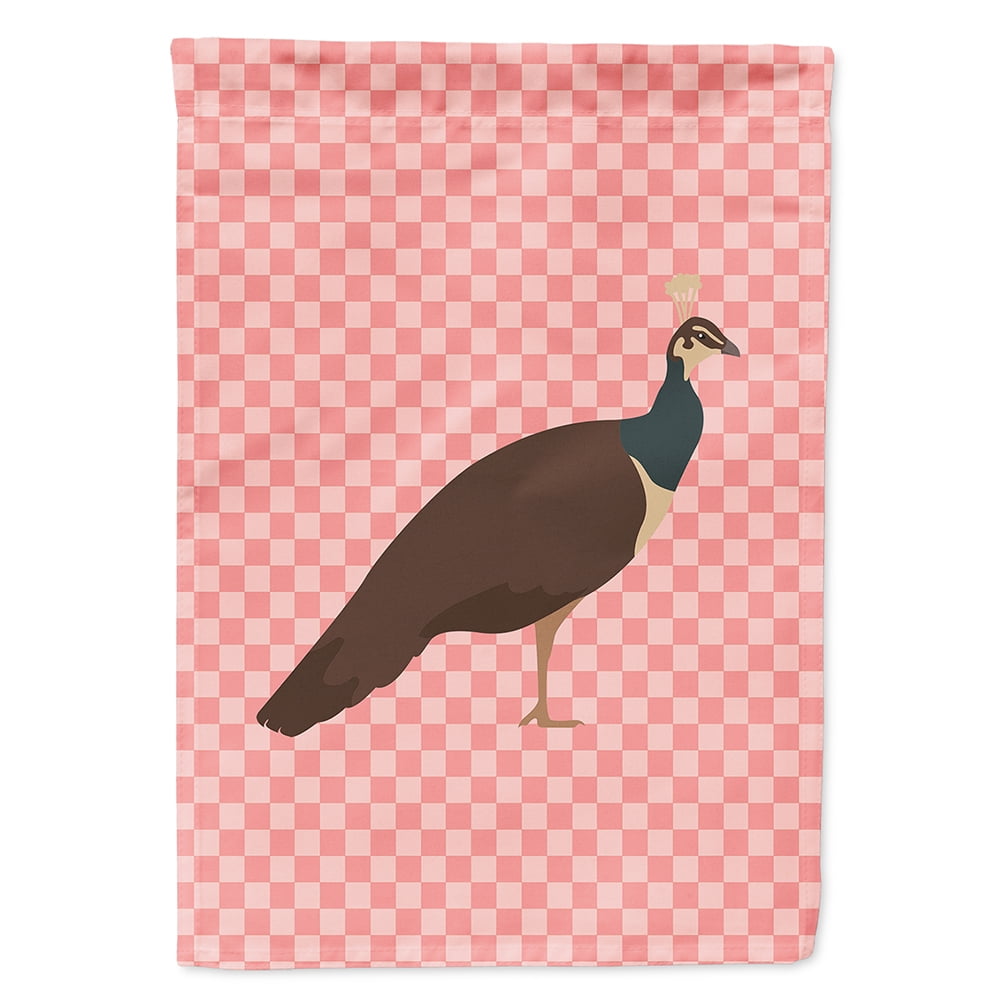 BB7927CHF Indian Peahen Peafowl Pink Check Canvas House Flag