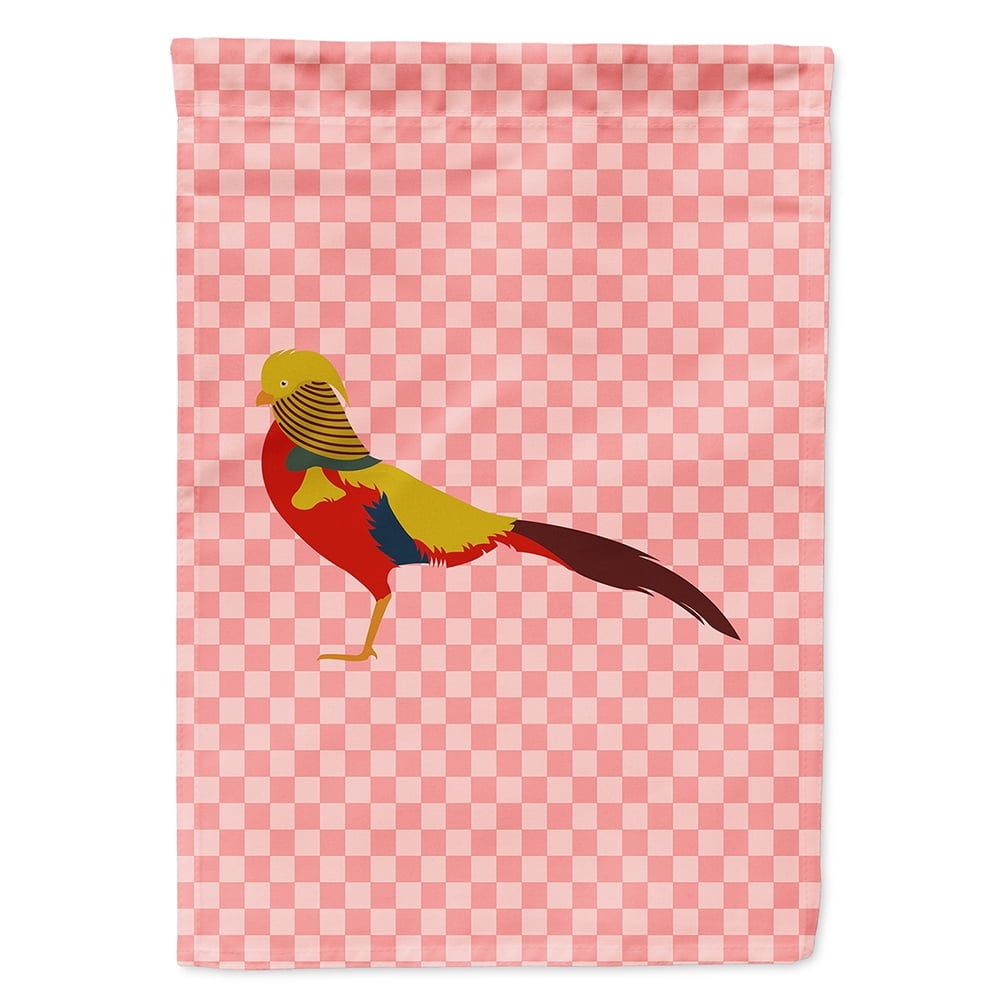 BB7928CHF Golden or Chinese Pheasant Pink Check Canvas House Flag