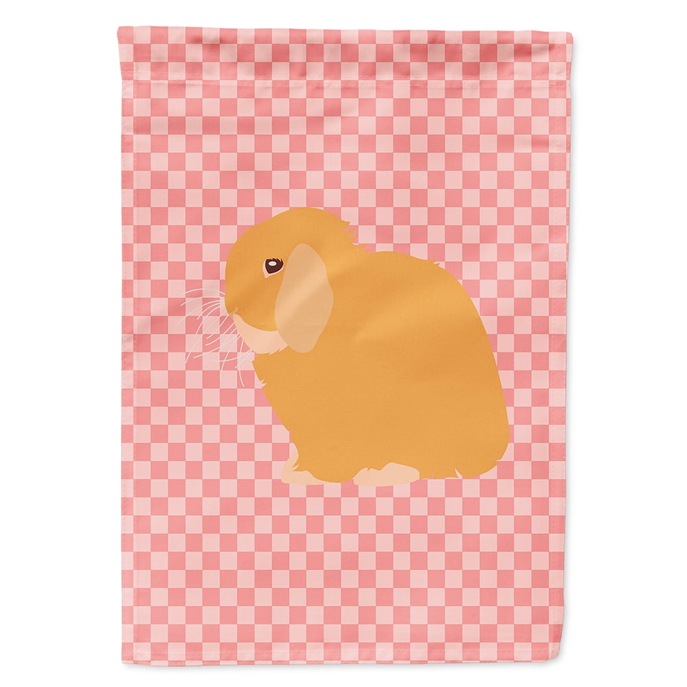 BB7968CHF Holland Lop Rabbit Pink Check Canvas House Flag