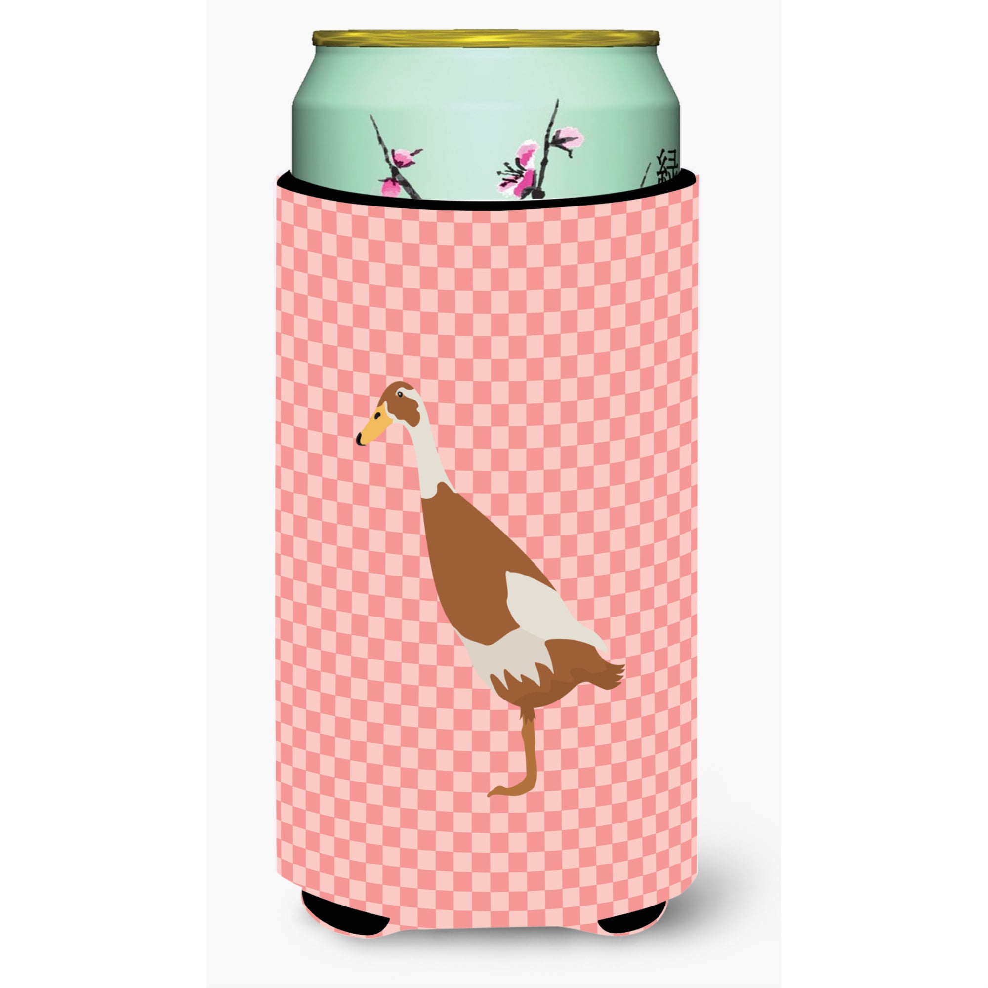 Indian Runner Duck Pink Check Tall Boy Beverage Insulator Hugger