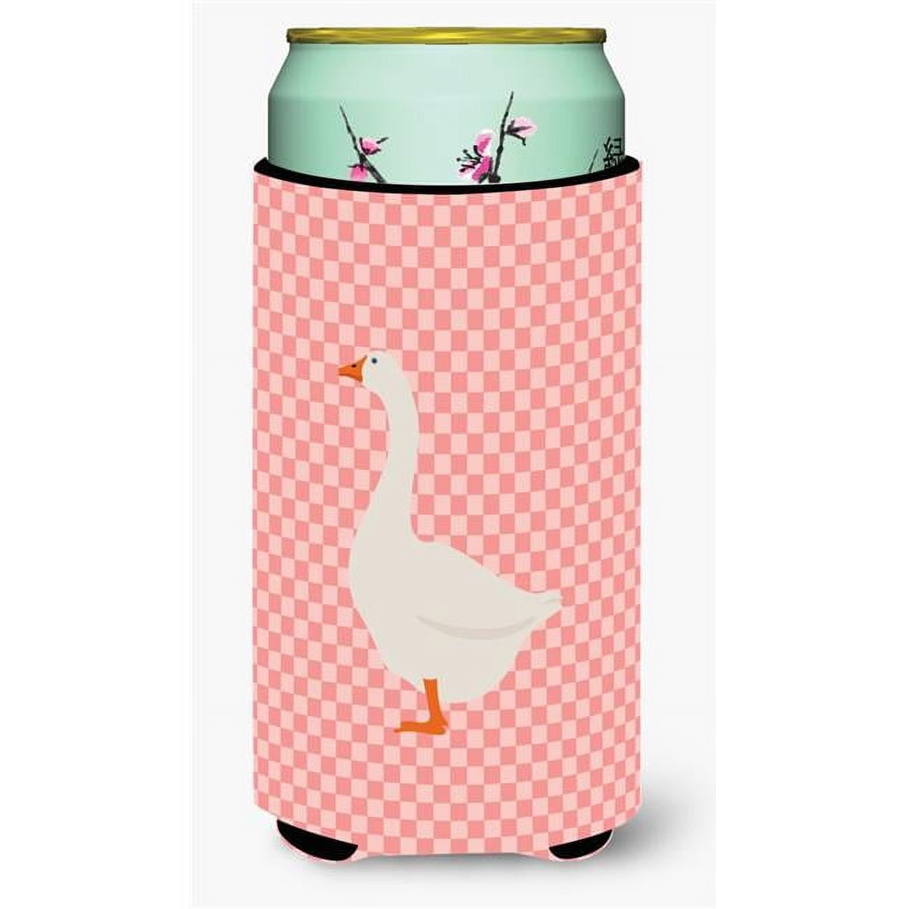 Embden Goose Pink Check Tall Boy Beverage Insulator Hugger