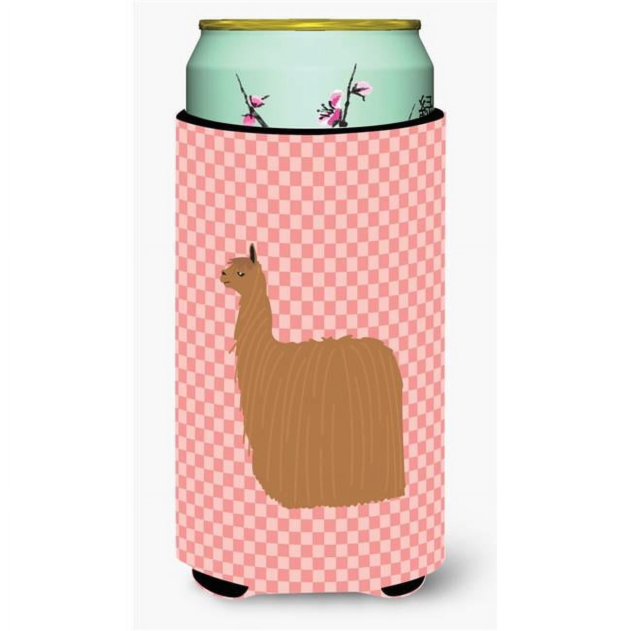 Alpaca Suri Pink Check Tall Boy Beverage Insulator Hugger