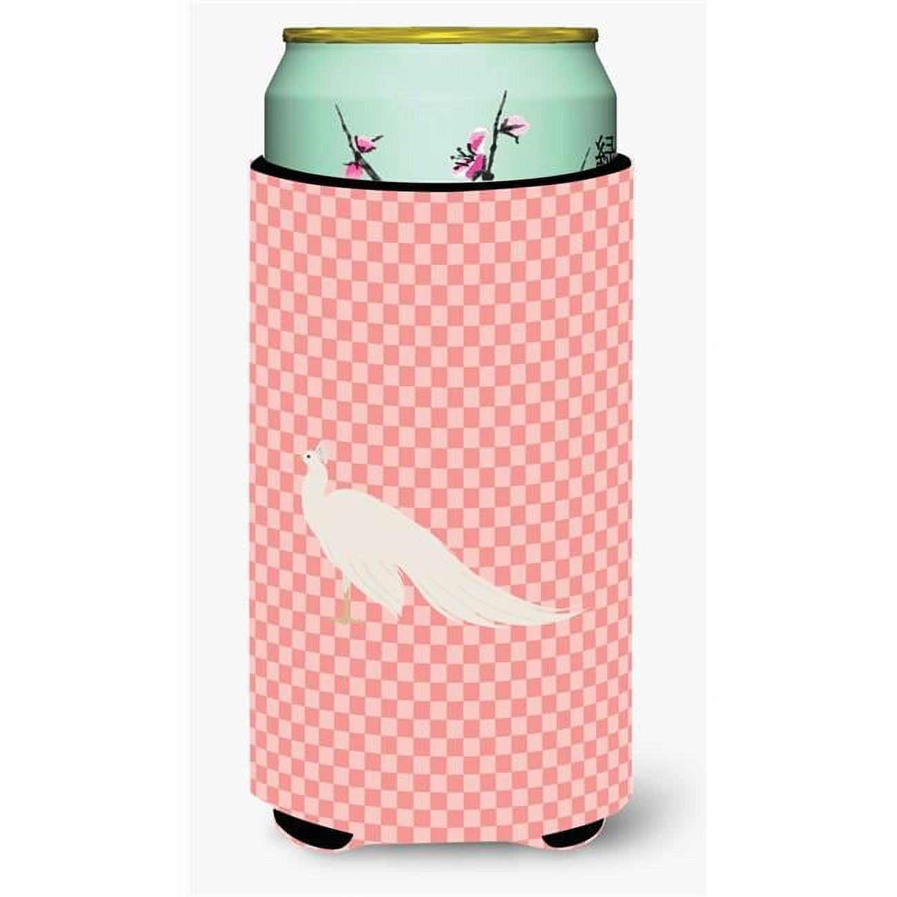 White Peacock Peafowl Pink Check Tall Boy Beverage Insulator Hugger