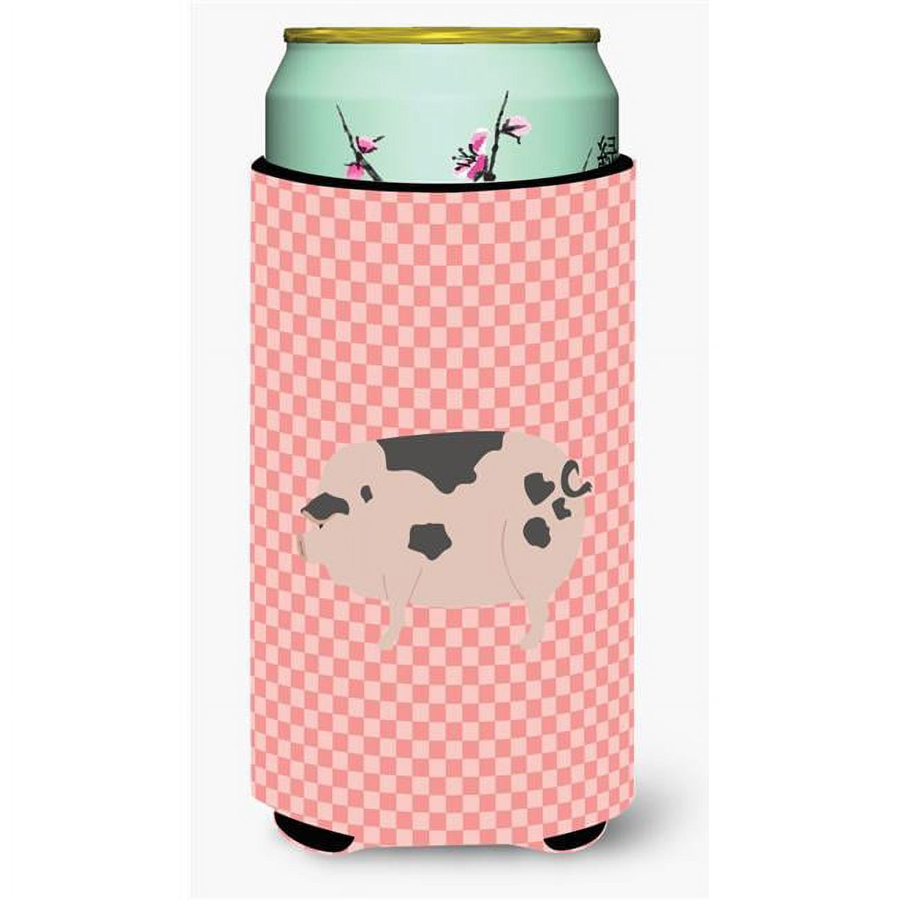Gloucester Old Spot Pig Pink Check Tall Boy Beverage Insulator Hugger