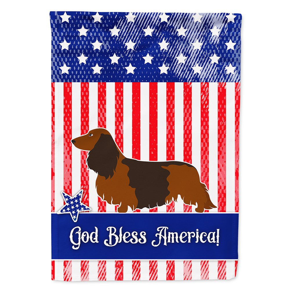 Longhaired Dachshund American Flag Canvas House Size