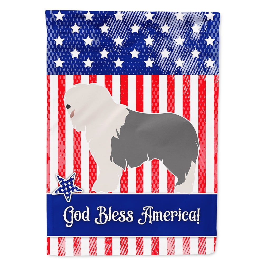 BB8385CHF Old English Sheepdog American Flag Canvas House Size