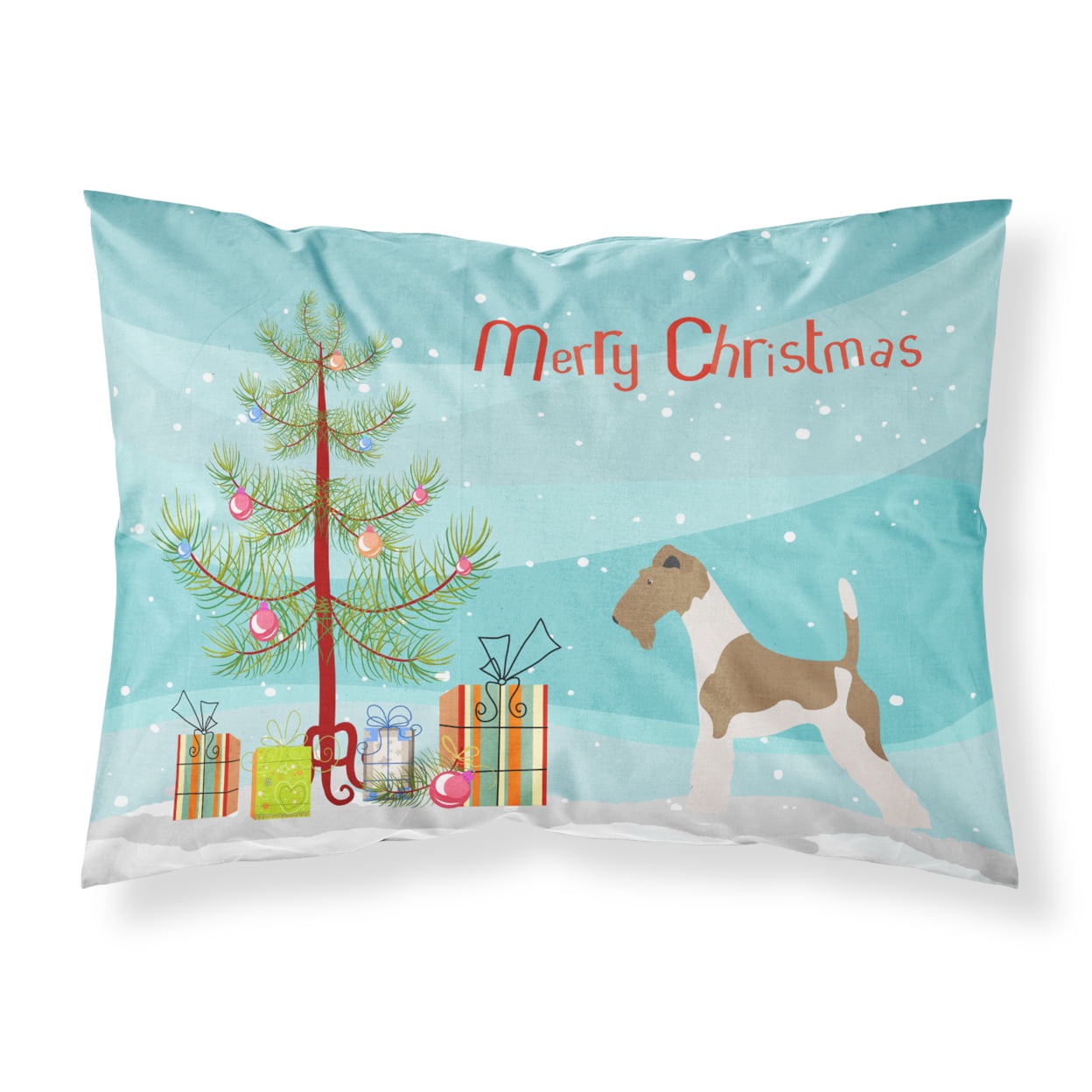 Wire Fox Terrier Christmas Fabric Standard Pillowcase - Multi Colored - Standard