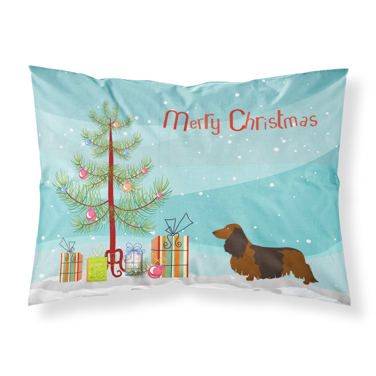 BB8449PILLOWCASE Longhaired Dachshund Christmas Fabric Standard Pillowcase