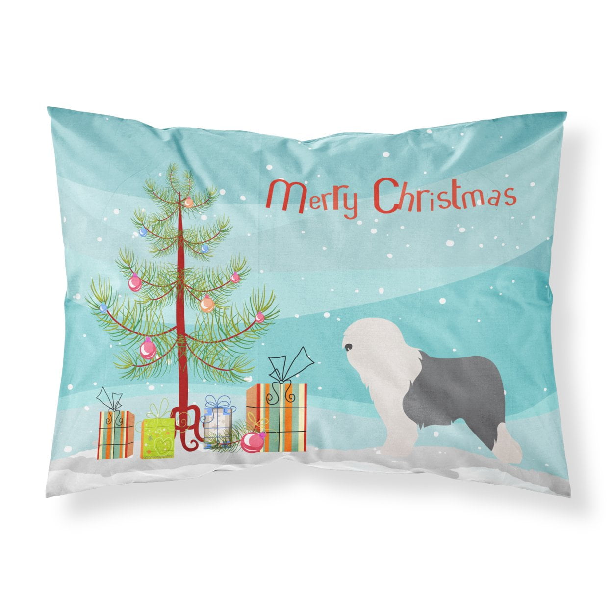 BB8456PILLOWCASE Old English Sheepdog Bobtail Christmas Fabric Standard Pillowcase