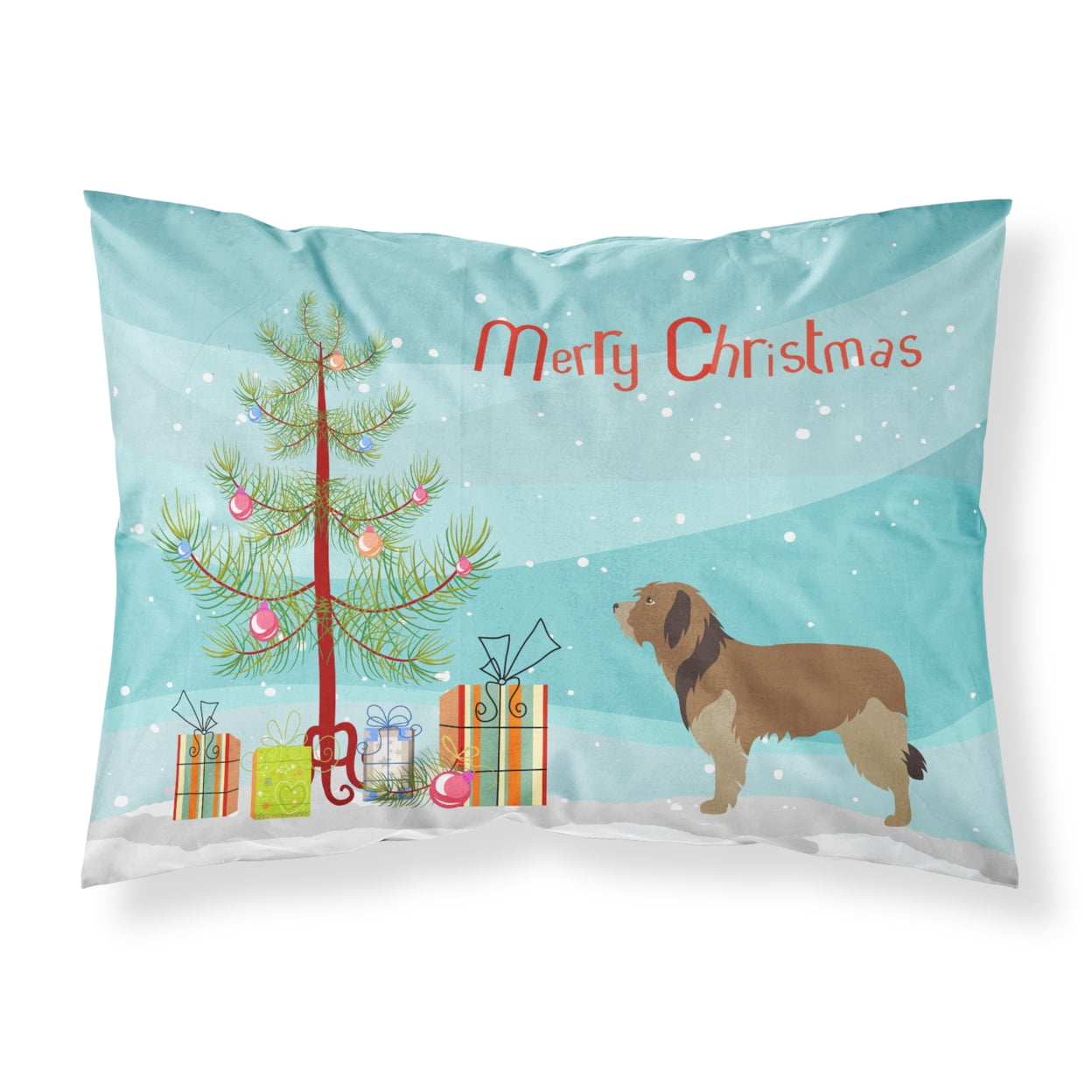 Catalan Sheepdog Christmas Fabric Standard Pillowcase - Multi Colored - Standard
