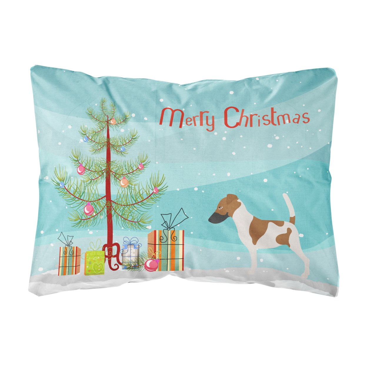 Smooth Fox Terrier Christmas Canvas Fabric Decorative Pillow - Multi Colored - 12 L x 3 W x 16 H in.