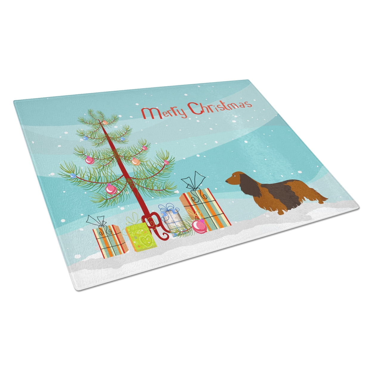 Longhaired Dachshund Christmas Glass Cutting Board - Large