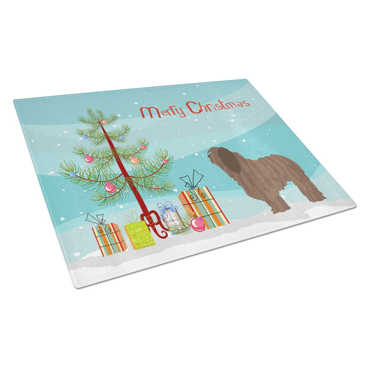 Bergamasco Shepherd Christmas Glass Cutting Board - Large