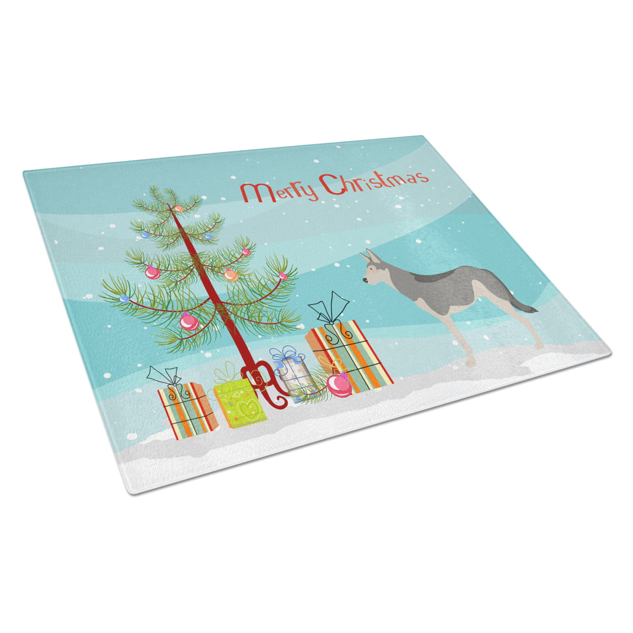Saarloos Wolfdog Christmas Glass Cutting Board - Large