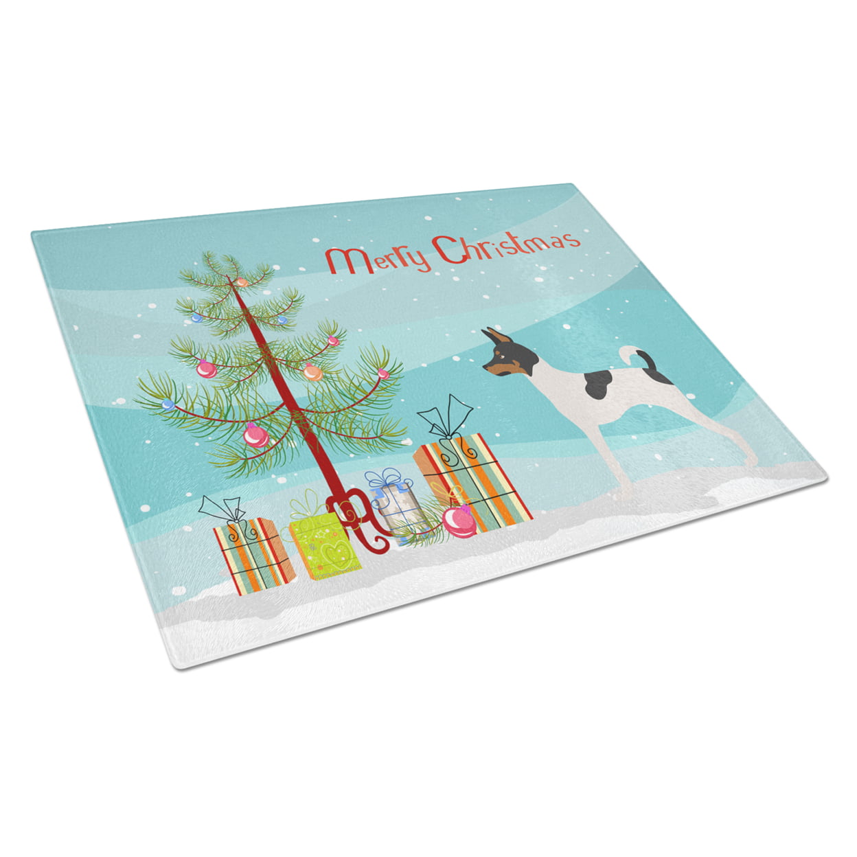 BB8468LCB American Toy Fox Terrier Christmas Glass Cutting Board - Large