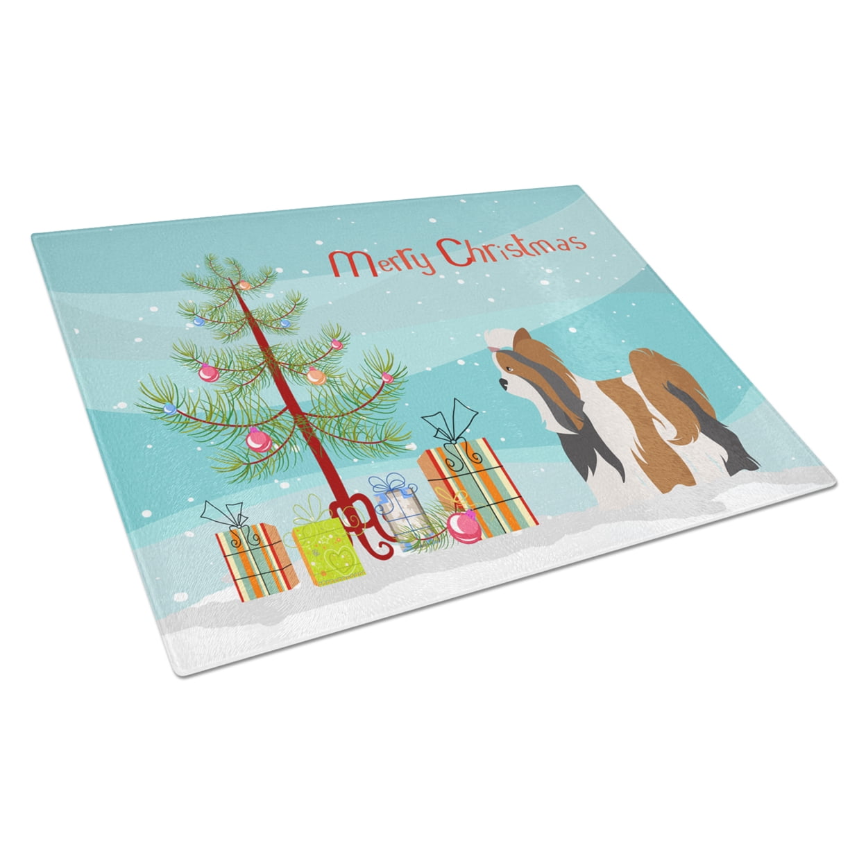 Picture of Carolines Treasures BB8470LCB Biewer Terrier Christmas Glass Cutting Board - Large