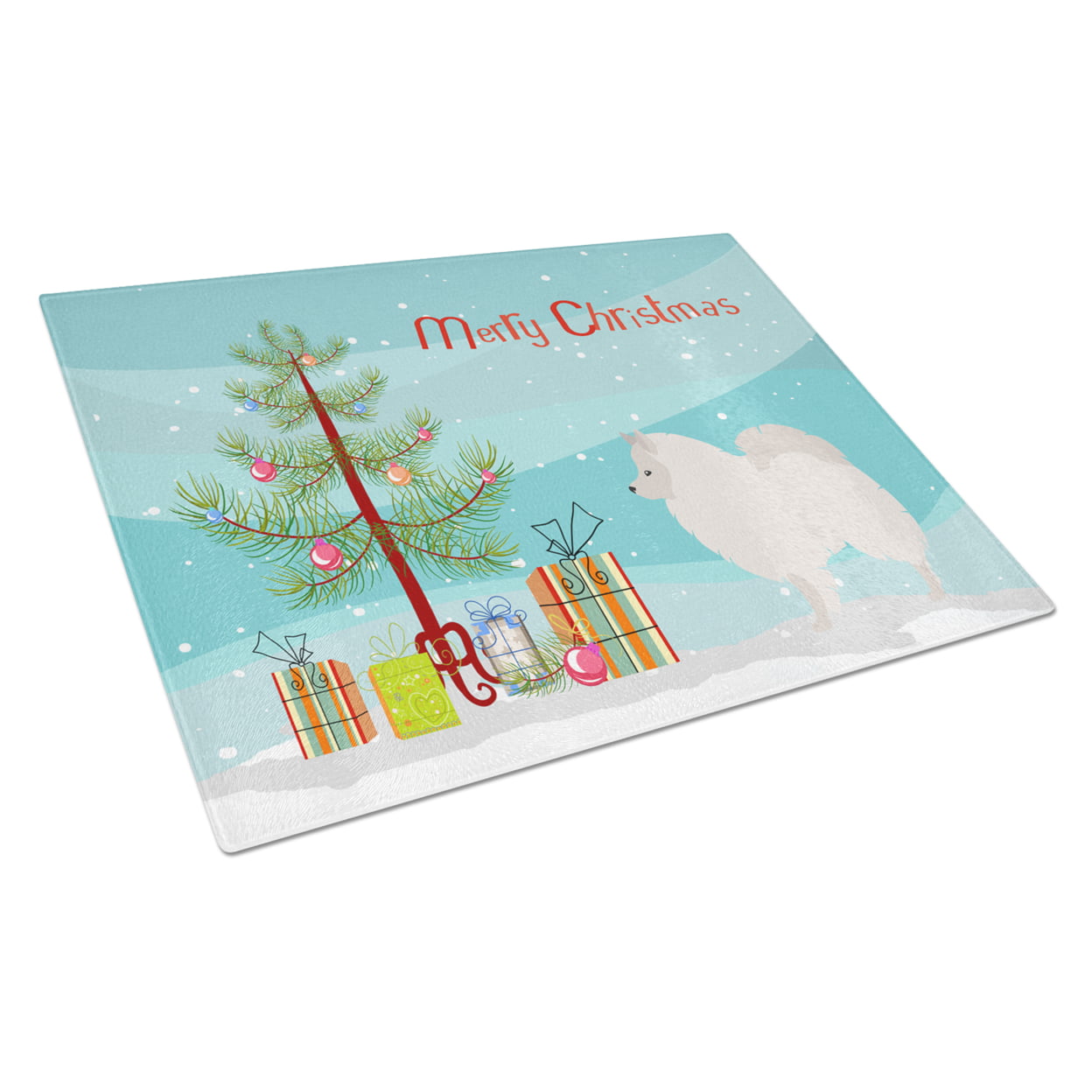 German Spitz Christmas Glass Cutting Board - Large