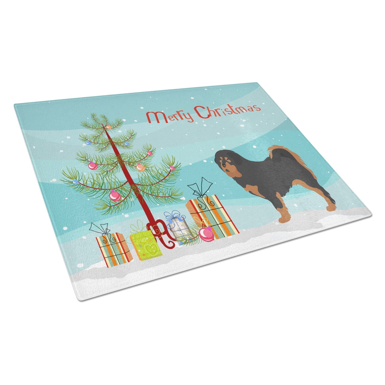 BB8488LCB Tibetan Mastiff Christmas Glass Cutting Board - Large