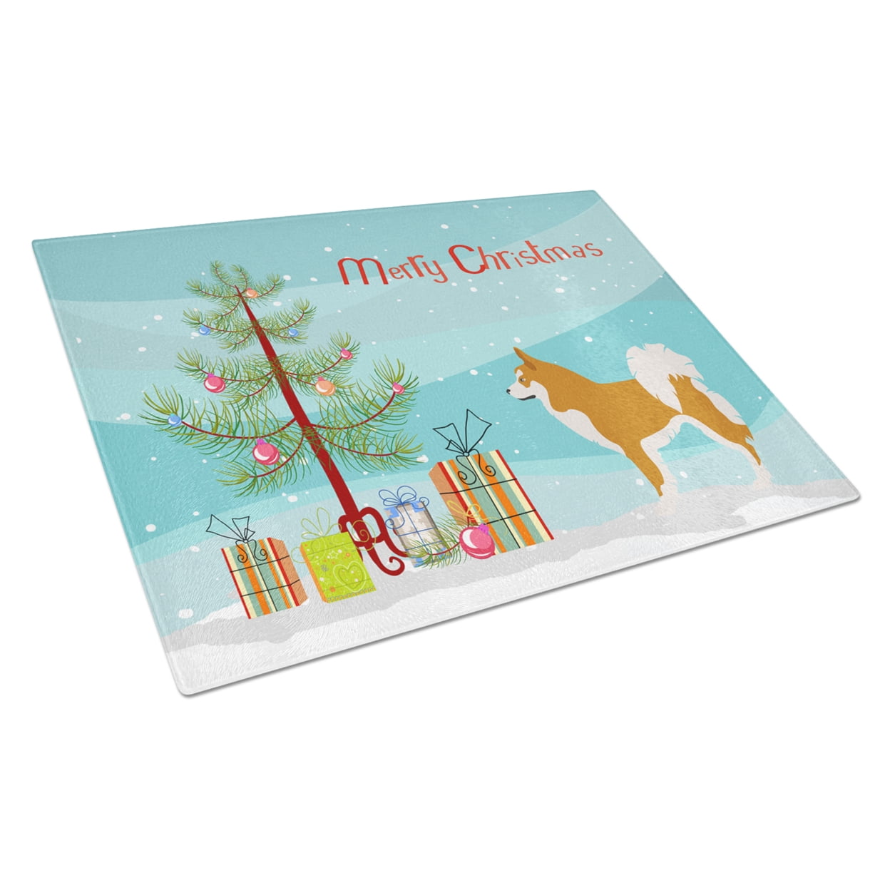 Icelandic Sheepdog Christmas Glass Cutting Board - Large - Multicolor