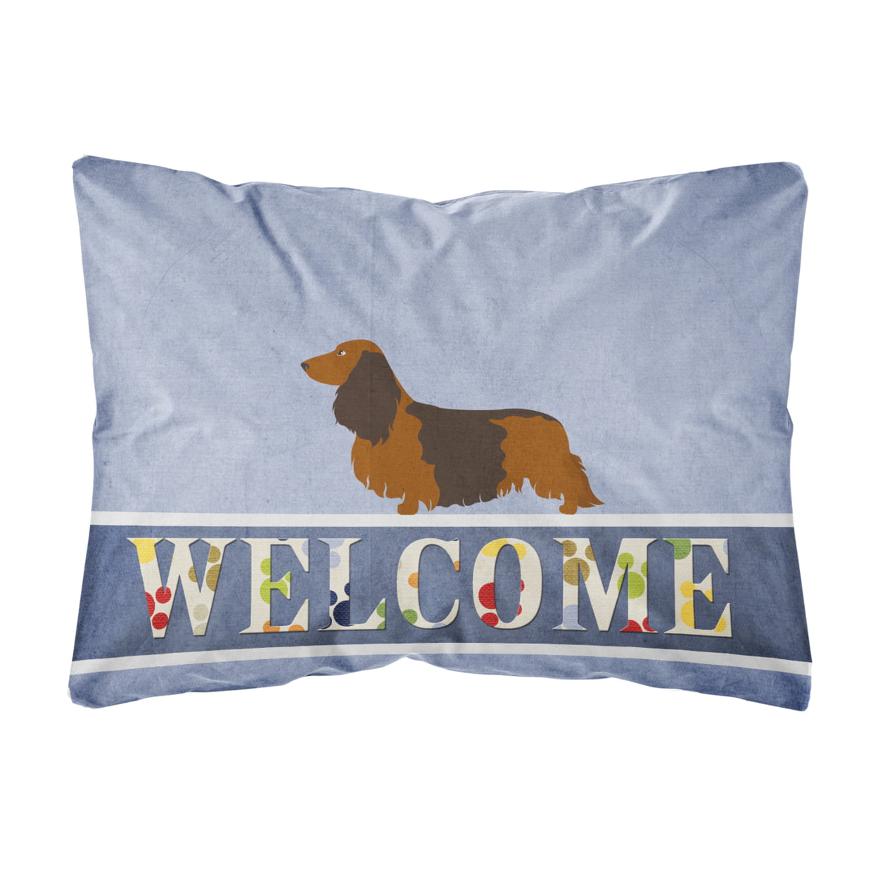 Longhaired Dachshund Welcome Canvas Fabric Decorative Pillow