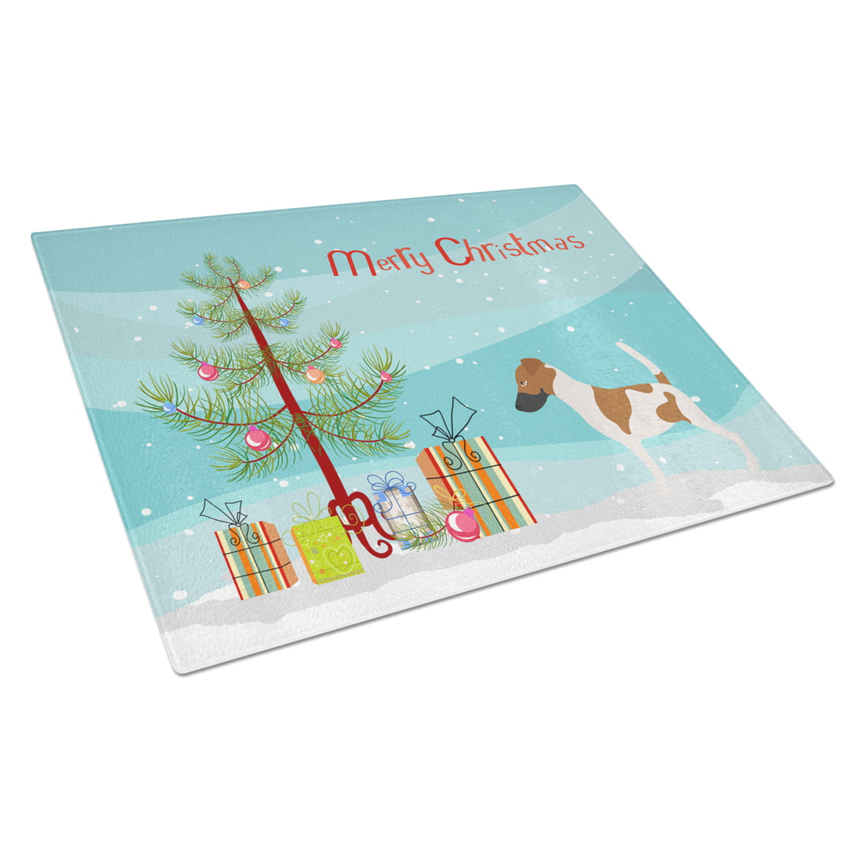 Smooth Fox Terrier Christmas Glass Cutting Board - Large - Multicolor