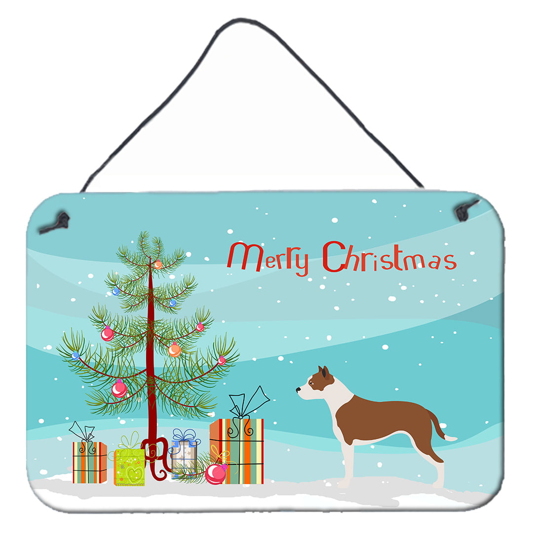 Pit Bull Terrier Christmas Wall or Door Hanging Prints - Multicolor