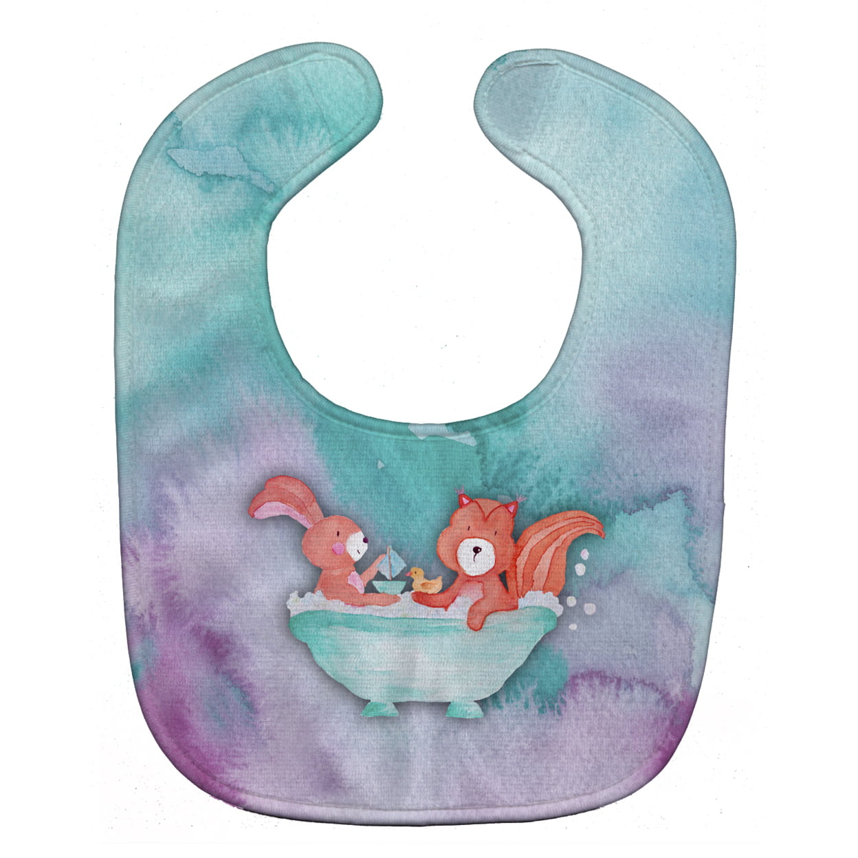 Rabbit and Squirrel Bathing Watercolor Baby Bib