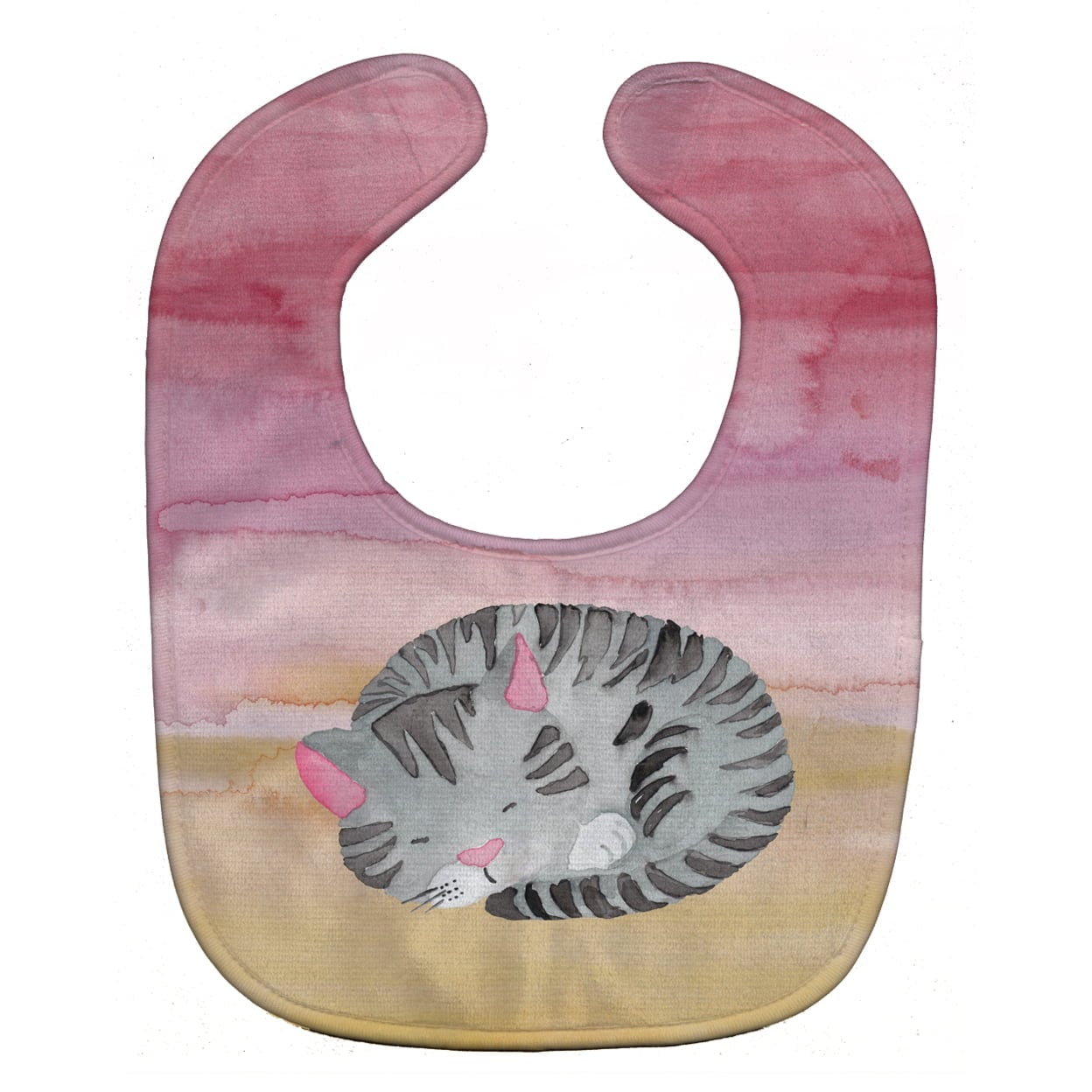 BB7353BIB Sleeping Grey Cat Watercolor Baby Bib