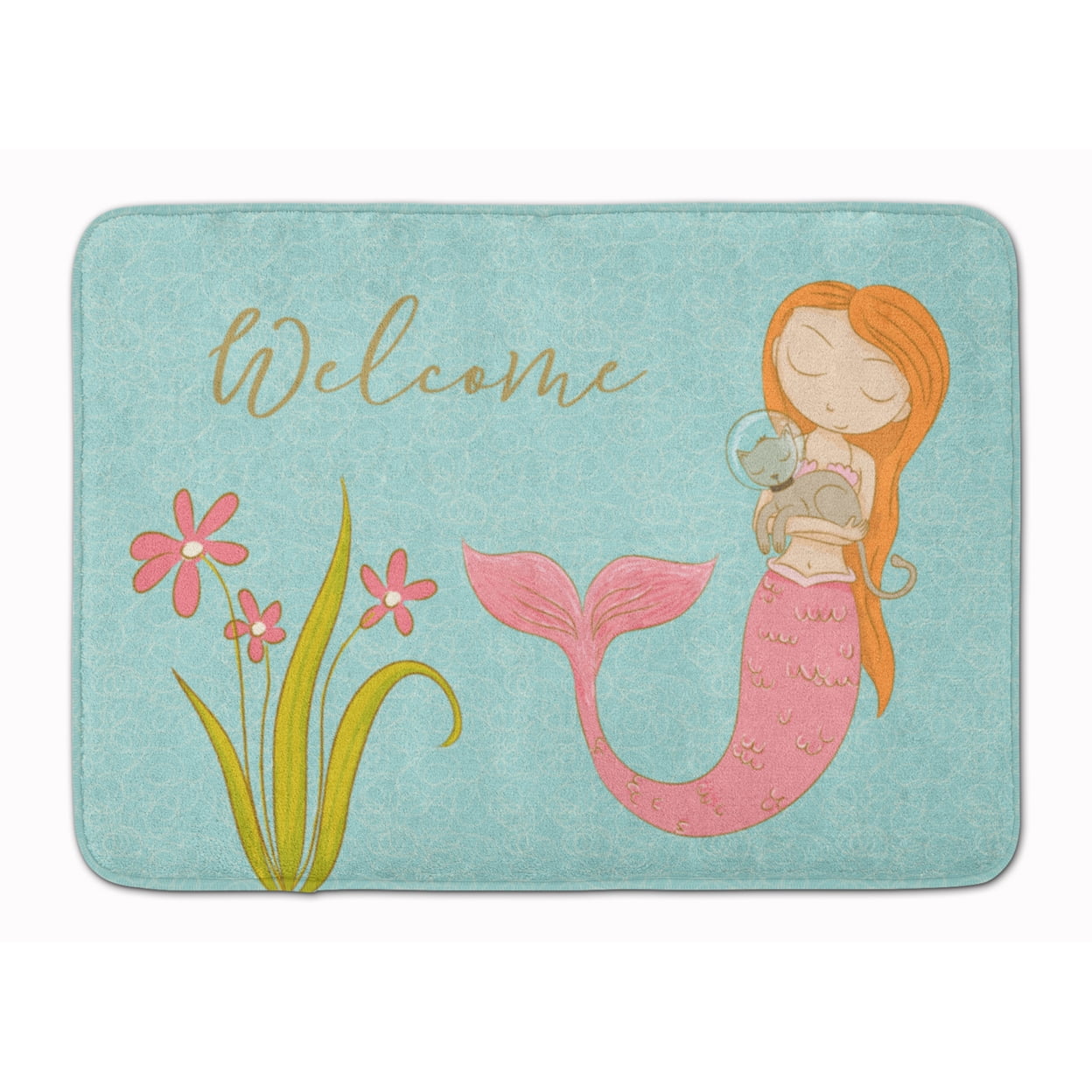 Mermaid with Cat Welcome Machine Washable Memory Foam Mat - Multi