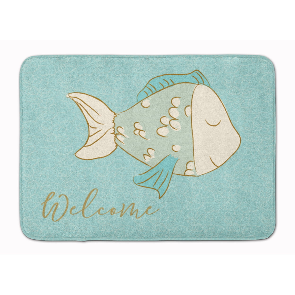 BB8549RUG Blue Fish Welcome Machine Washable Memory Foam Mat